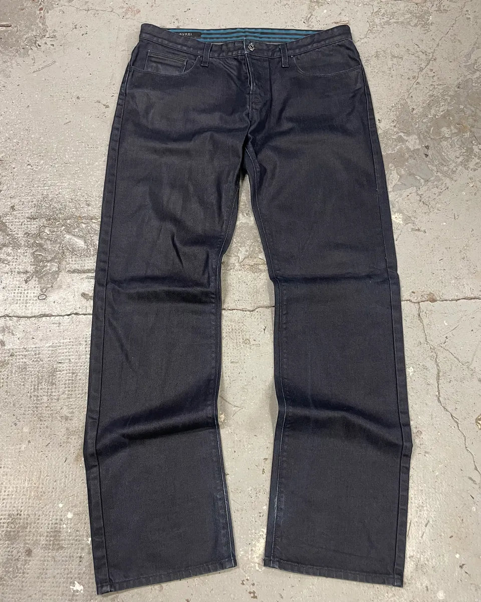 2000s Gucci Dark Waxed Effect Obscure Denim Pants (L) iznnjRA 0