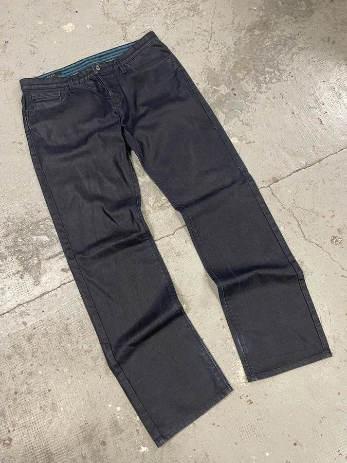 2000s Gucci Dark Waxed Effect Obscure Denim Pants (L) iznnjRA 5