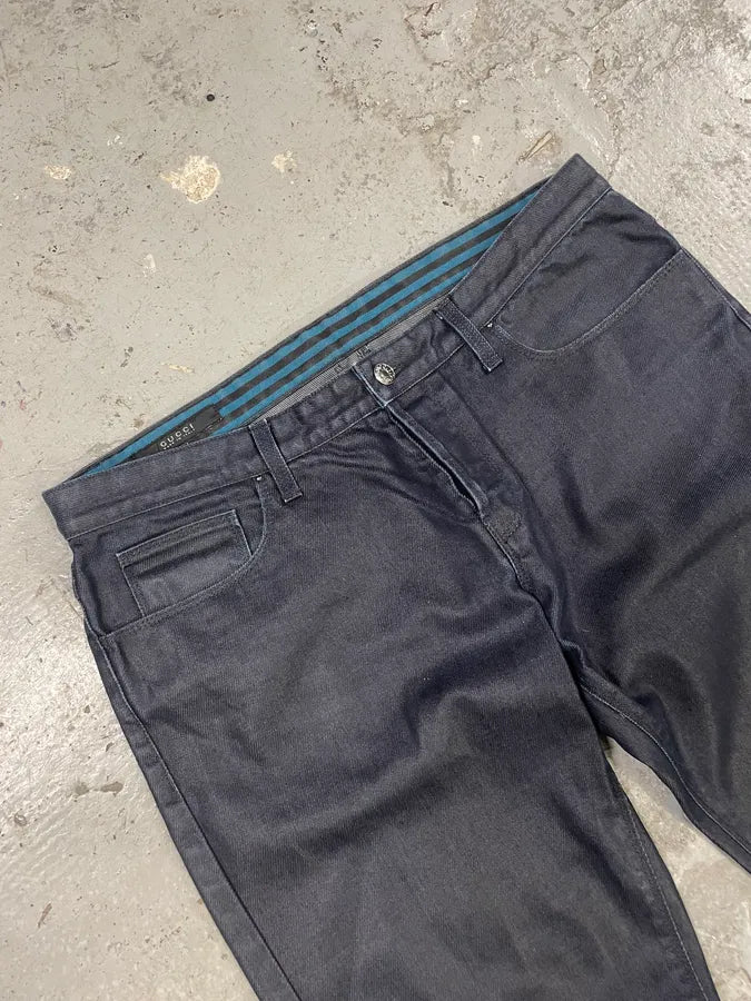 2000s Gucci Dark Waxed Effect Obscure Denim Pants (L) iznnjRA 6