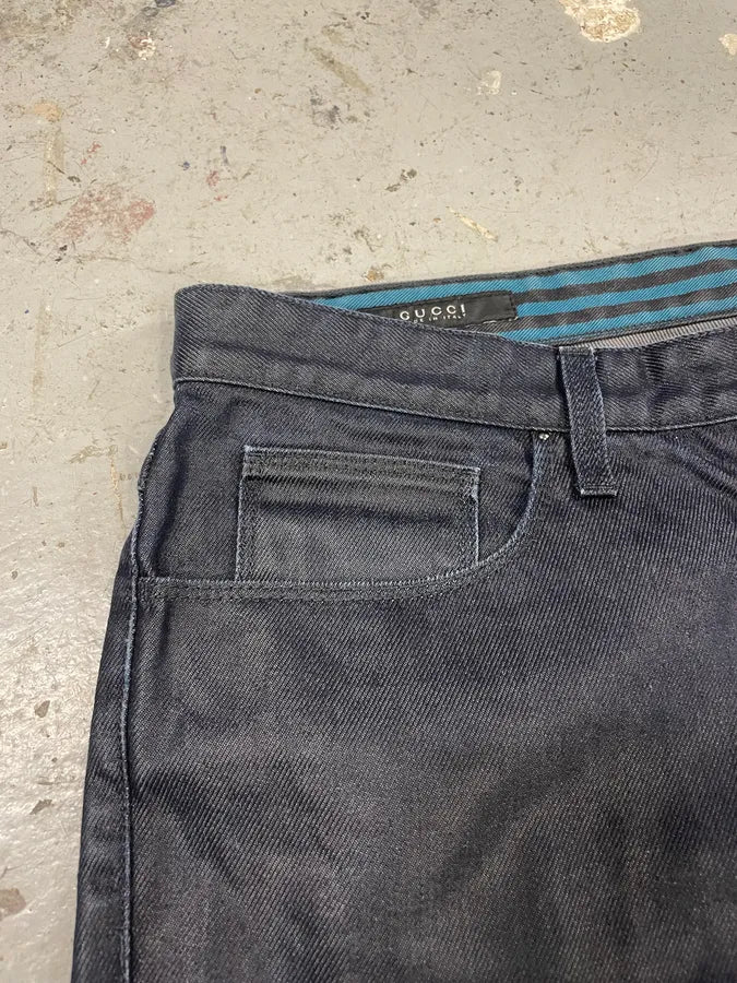2000s Gucci Dark Waxed Effect Obscure Denim Pants (L) iznnjRA 7