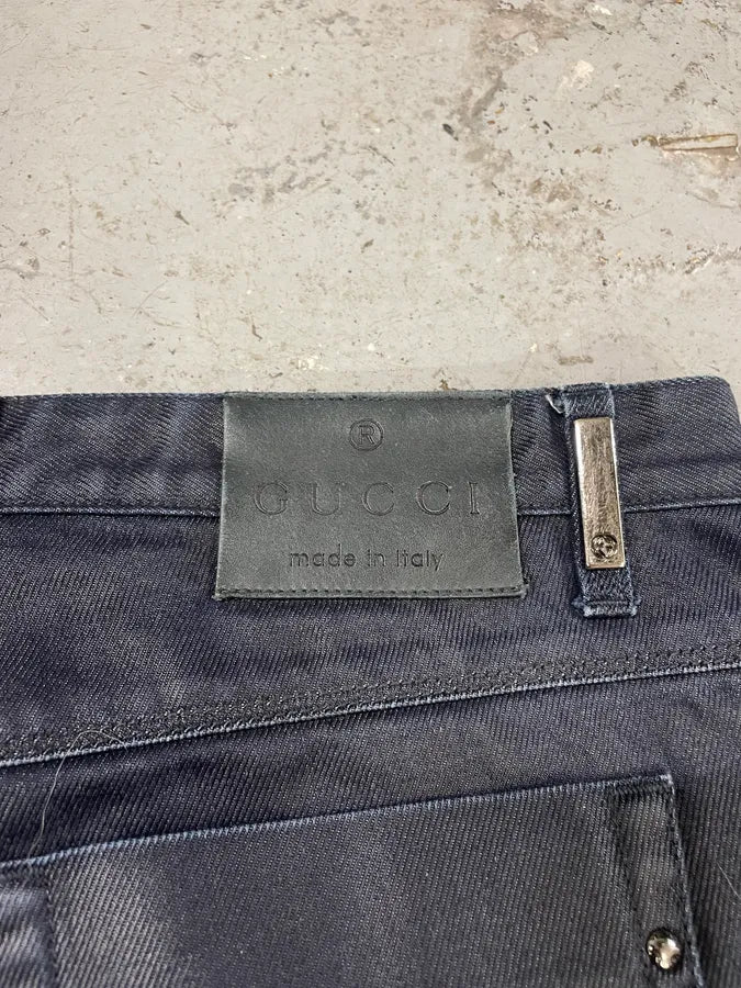 2000s Gucci Dark Waxed Effect Obscure Denim Pants (L) iznnjRA 8