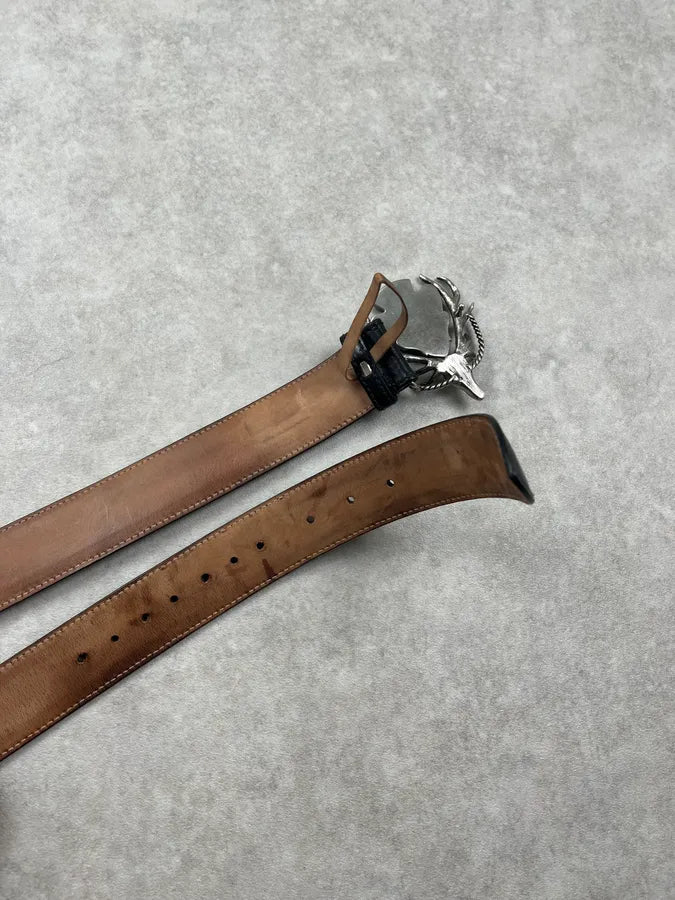 AW2007 Gucci Deer Metallic Buckle Black Leather Belt by Frida Giannini awPQlcx 8