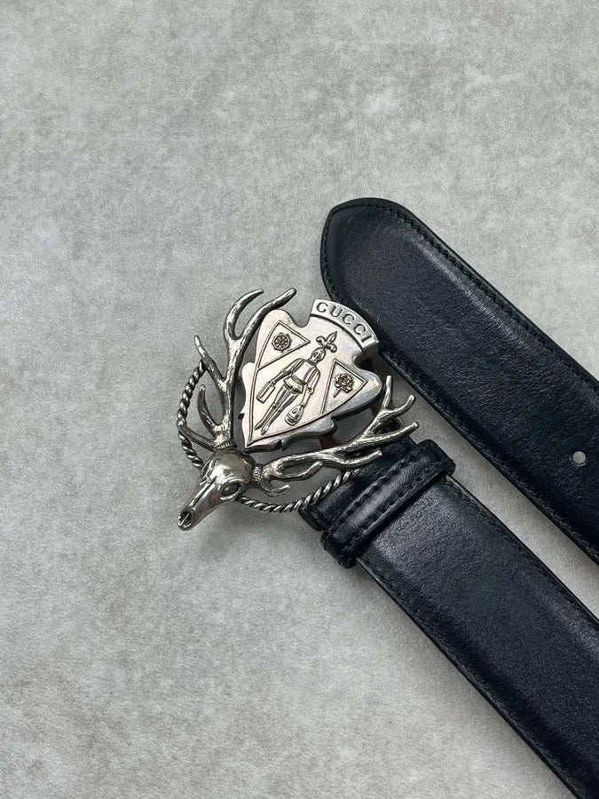 AW2007 Gucci Deer Metallic Buckle Black Leather Belt by Frida Giannini awPQlcx 5