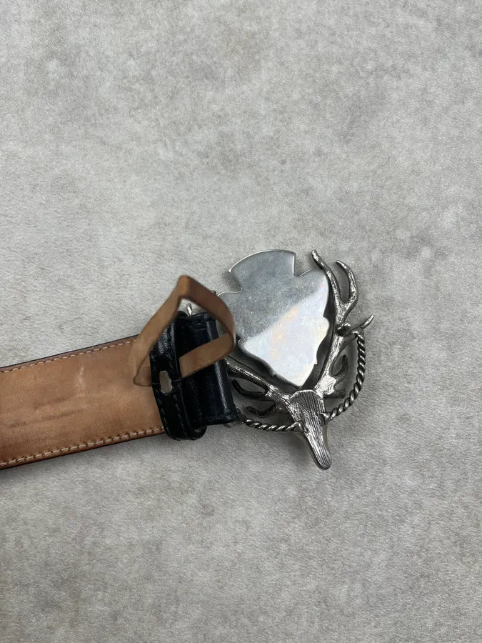 AW2007 Gucci Deer Metallic Buckle Black Leather Belt by Frida Giannini awPQlcx 9