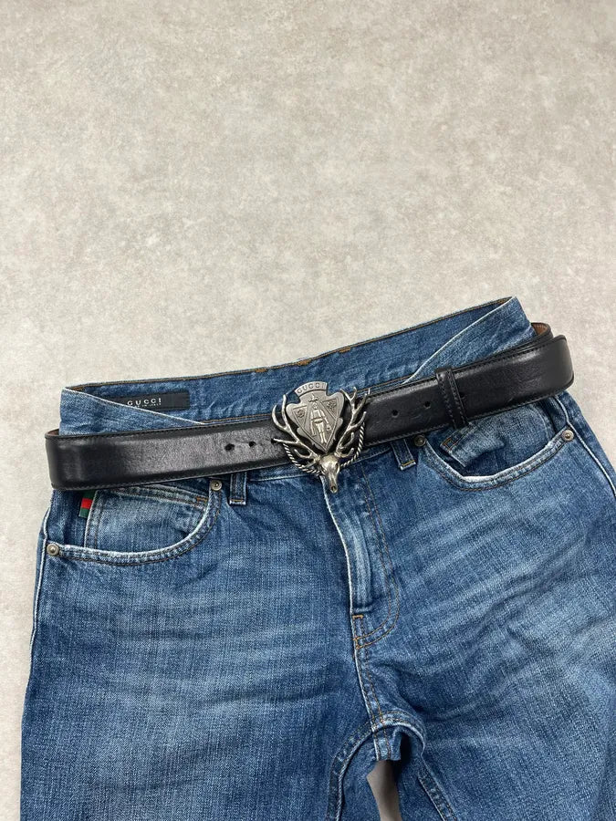 AW2007 Gucci Deer Metallic Buckle Black Leather Belt by Frida Giannini awPQlcx 0