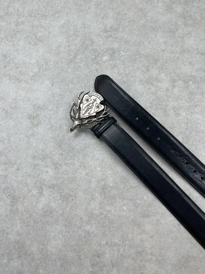 AW2007 Gucci Deer Metallic Buckle Black Leather Belt by Frida Giannini awPQlcx 4