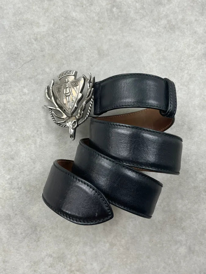 AW2007 Gucci Deer Metallic Buckle Black Leather Belt by Frida Giannini awPQlcx 3