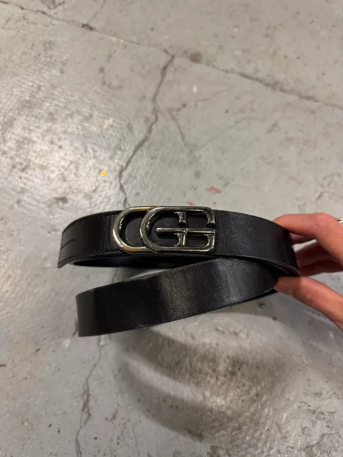 2000s Gucci Double G Black Leather Belt (OS) aYnqlSz 1