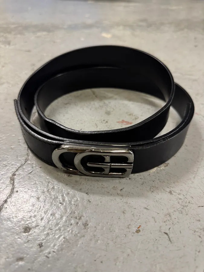 2000s Gucci Double G Black Leather Belt (OS) aYnqlSz 2