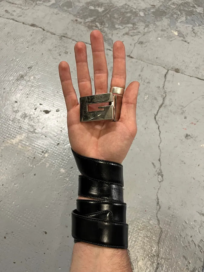 2000s Gucci G Logo Black Leather Belt fturOpp 0