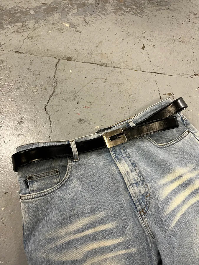 2000s Gucci G Logo Black Leather Belt fturOpp 1