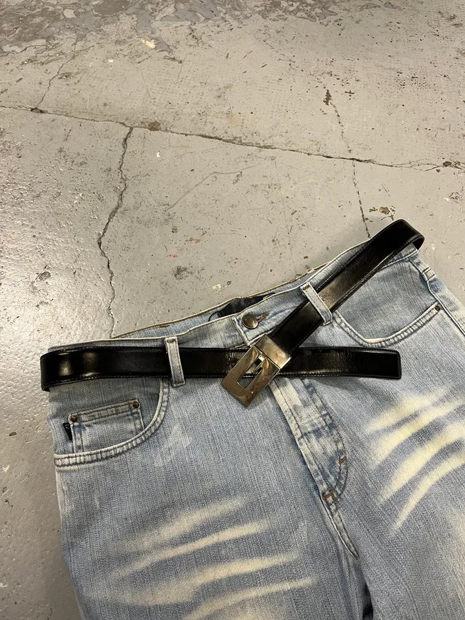 2000s Gucci G Logo Black Leather Belt fturOpp 2