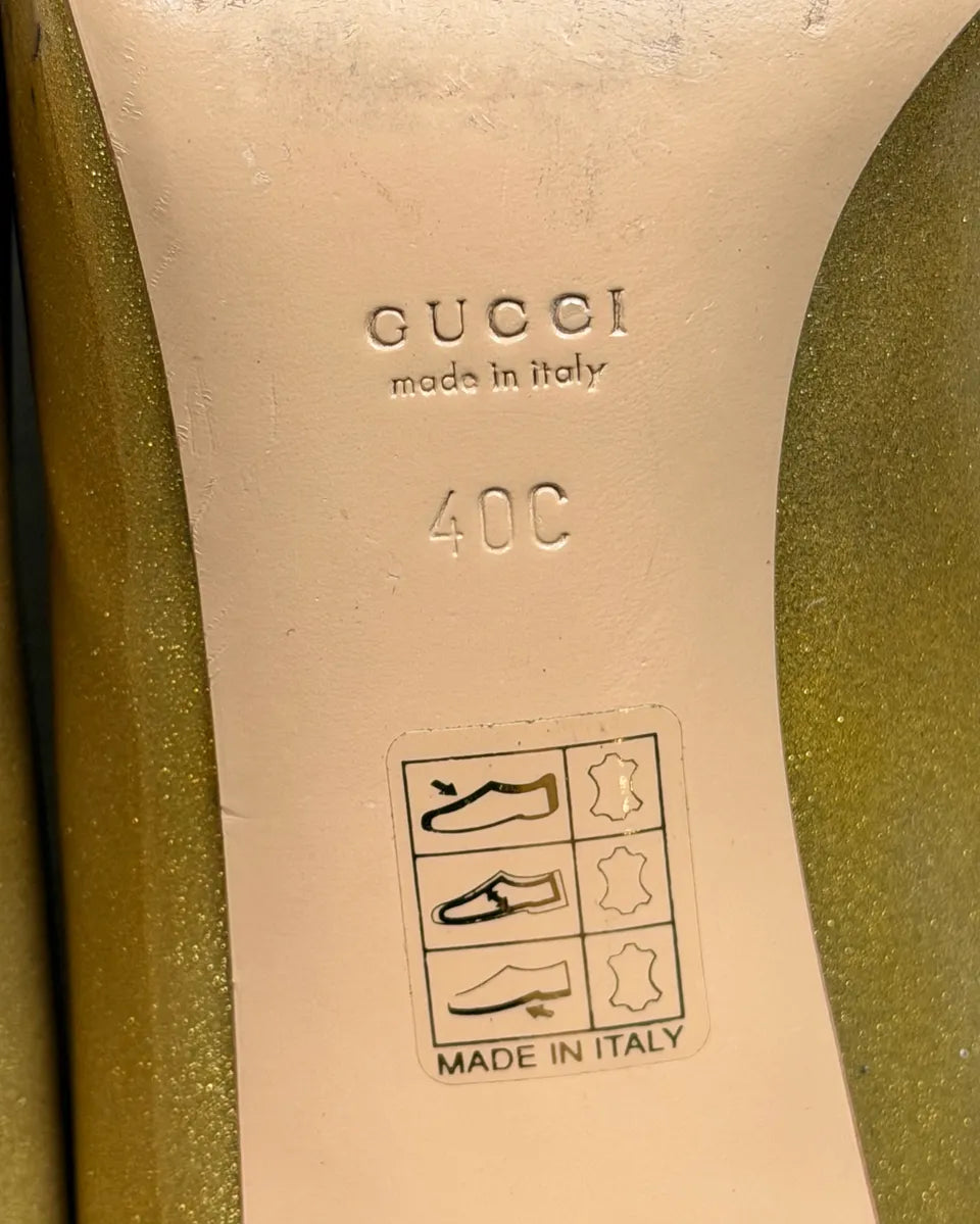 2000s Gucci Gold Patent Leather GG Logo Heels AjlZzDC 9