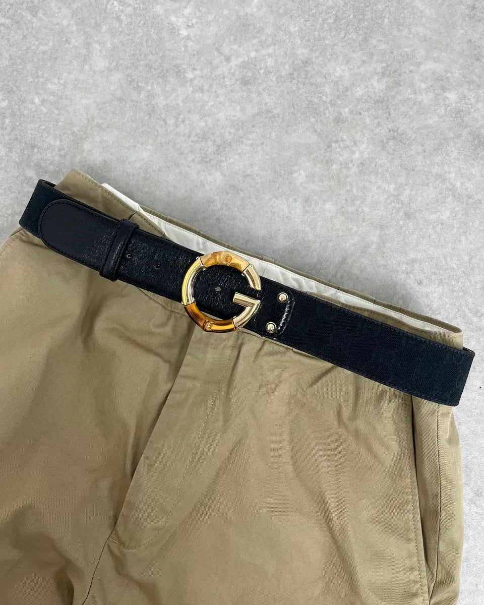 2000s Gucci Golden Bamboo Black Leather Belt VeIjqpa 0