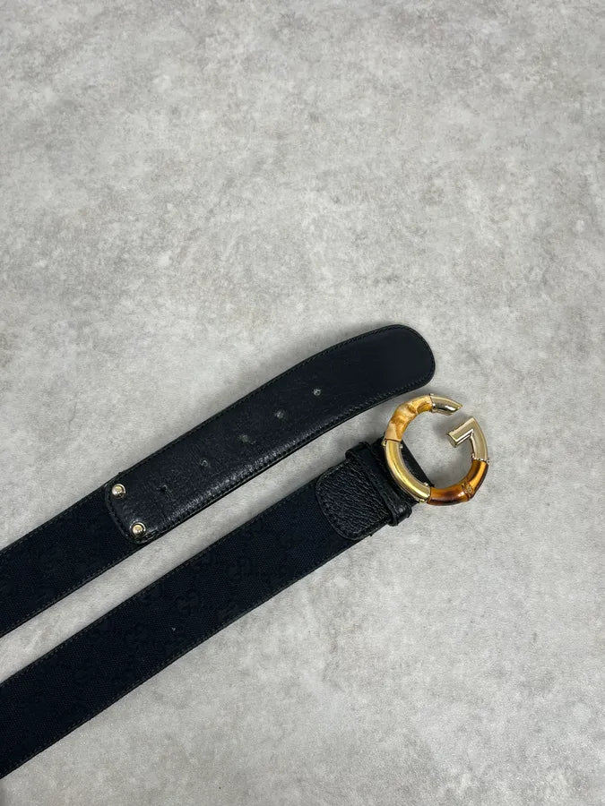 2000s Gucci Golden Bamboo Black Leather Belt VeIjqpa 2