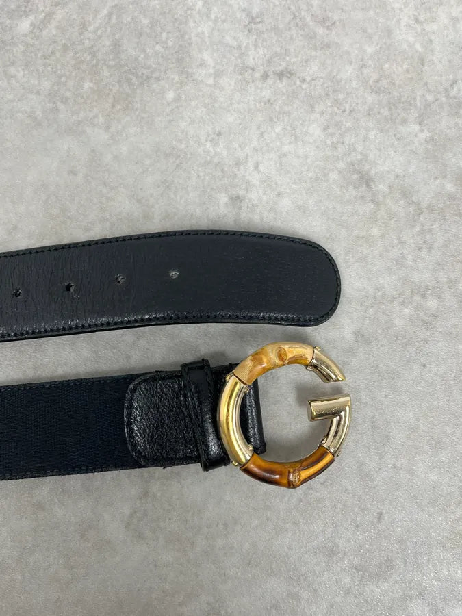 2000s Gucci Golden Bamboo Black Leather Belt VeIjqpa 3
