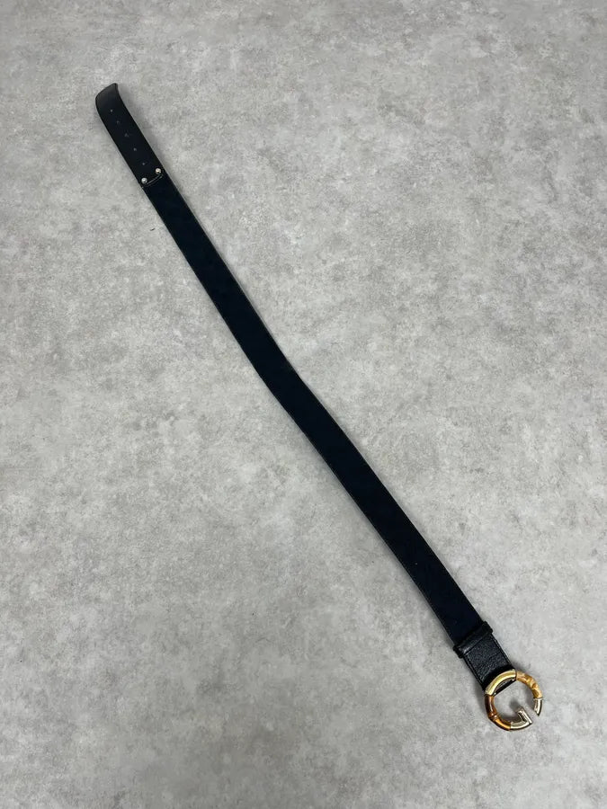 2000s Gucci Golden Bamboo Black Leather Belt VeIjqpa 8