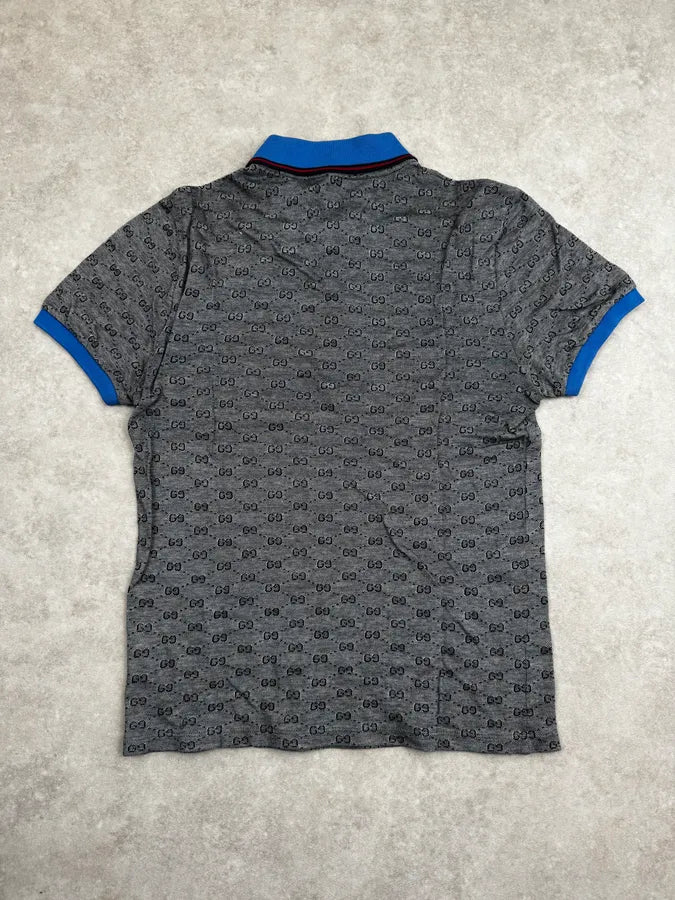 2010s Gucci Grey & Blue Collar Monogram Polo wwQpLfo 1