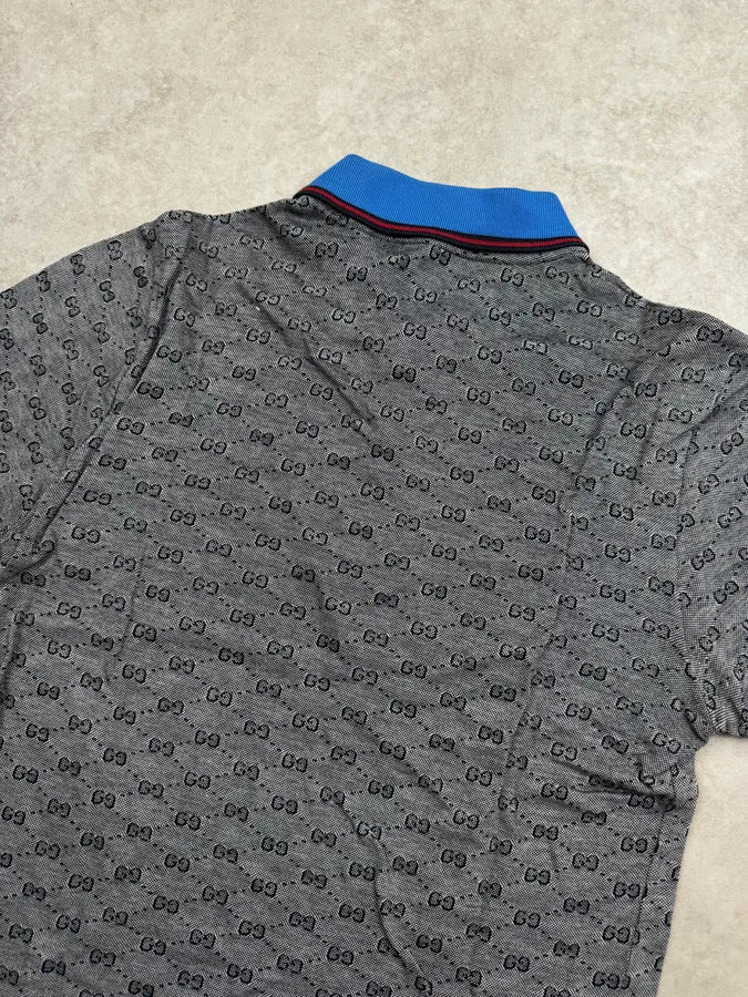 2010s Gucci Grey & Blue Collar Monogram Polo wwQpLfo 5