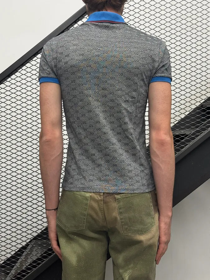 2010s Gucci Grey & Blue Collar Monogram Polo wwQpLfo 3