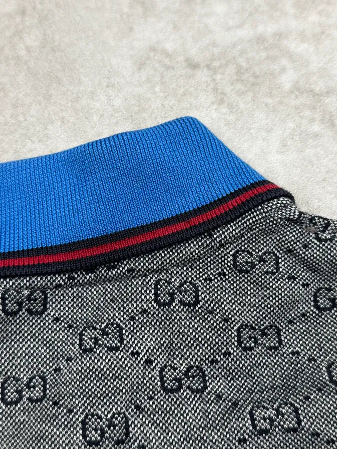 2010s Gucci Grey & Blue Collar Monogram Polo wwQpLfo 6