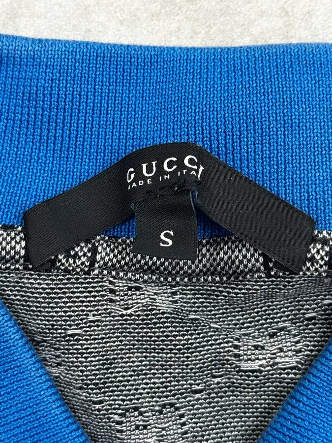 2010s Gucci Grey & Blue Collar Monogram Polo wwQpLfo 8