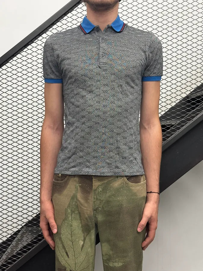 2010s Gucci Grey & Blue Collar Monogram Polo wwQpLfo 2