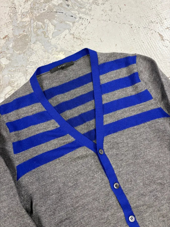2000s Gucci Grey & Blue Striped Minimalist Cardigan bdsBabc 2
