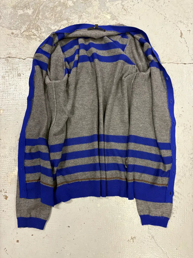 2000s Gucci Grey & Blue Striped Minimalist Cardigan bdsBabc 4