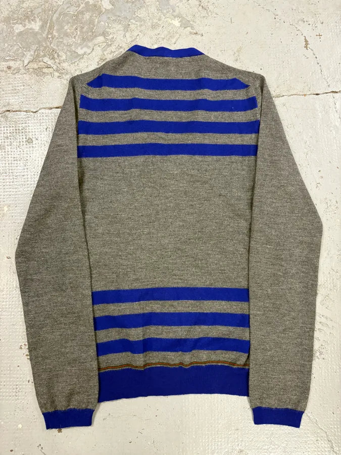 2000s Gucci Grey & Blue Striped Minimalist Cardigan bdsBabc 3