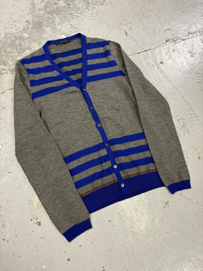2000s Gucci Grey & Blue Striped Minimalist Cardigan bdsBabc 1