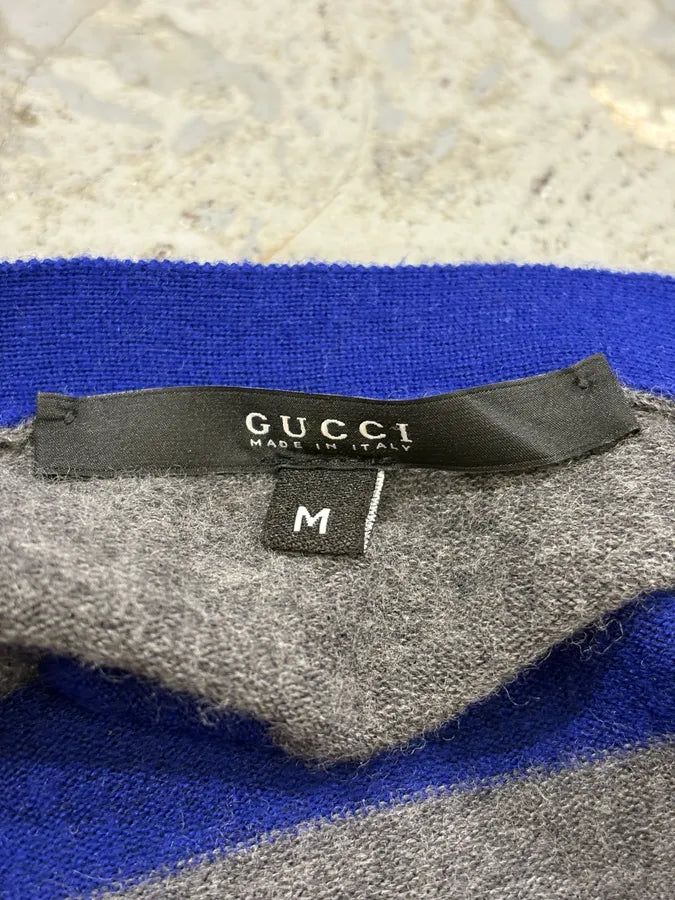 2000s Gucci Grey & Blue Striped Minimalist Cardigan bdsBabc 5