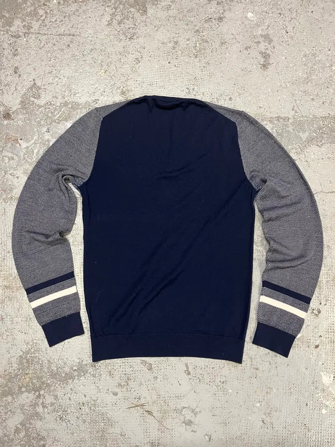 2000s Gucci Grey & Navy Wool & Silk V Neck Sweater UvRouyj 3