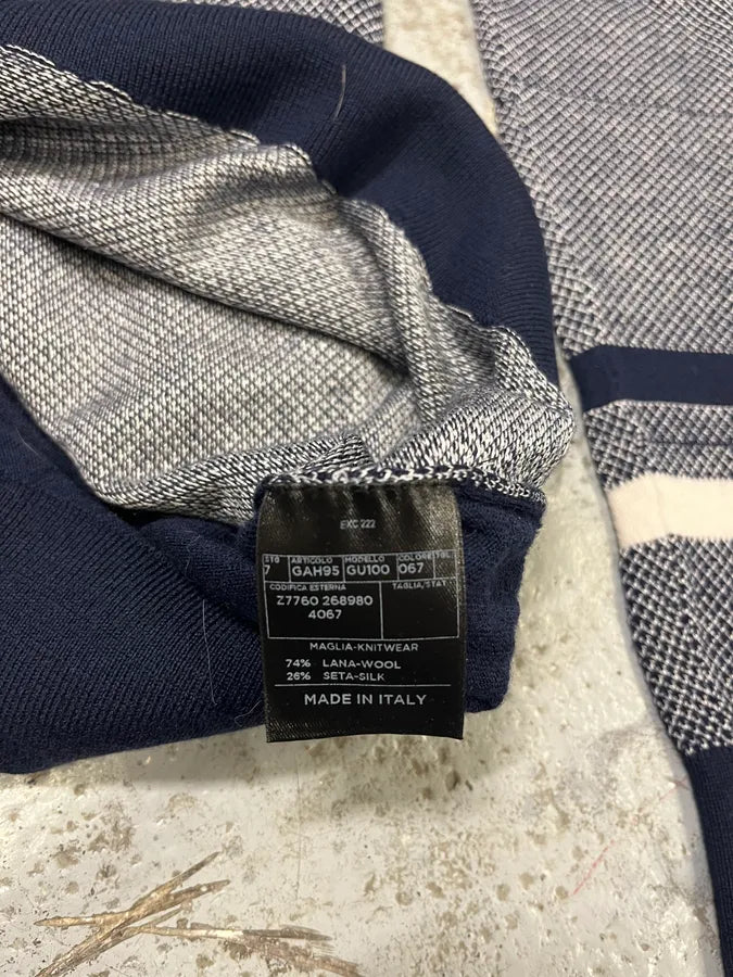 2000s Gucci Grey & Navy Wool & Silk V Neck Sweater UvRouyj 6