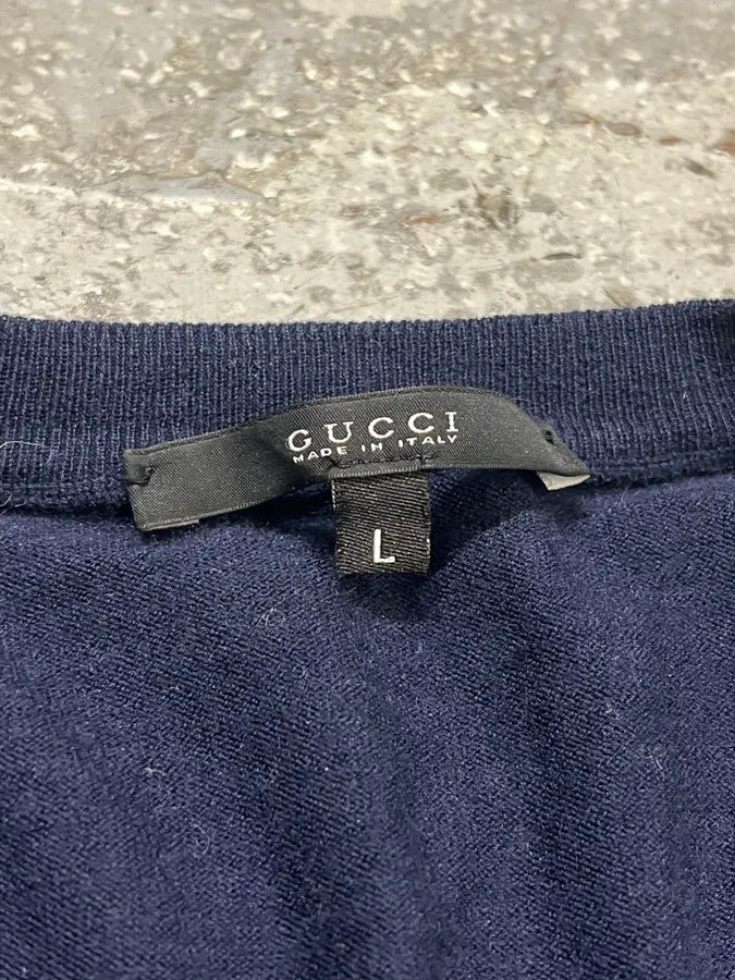 2000s Gucci Grey & Navy Wool & Silk V Neck Sweater UvRouyj 5