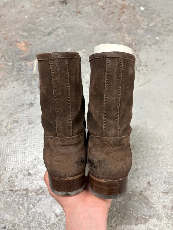 2000s Gucci Brown Biker Buckles Ankle Eroded Suede Leather Boots qoyLGrF 6