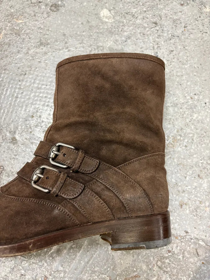 2000s Gucci Brown Biker Buckles Ankle Eroded Suede Leather Boots qoyLGrF 7