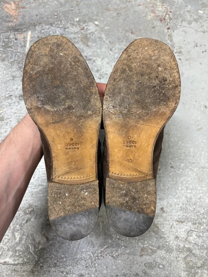 2000s Gucci Brown Biker Buckles Ankle Eroded Suede Leather Boots qoyLGrF 8