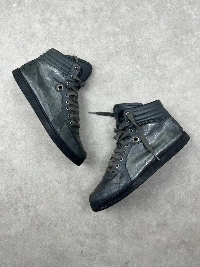 2000s Gucci Grey Leather Monogram High Sneakers AvsIdEp 3