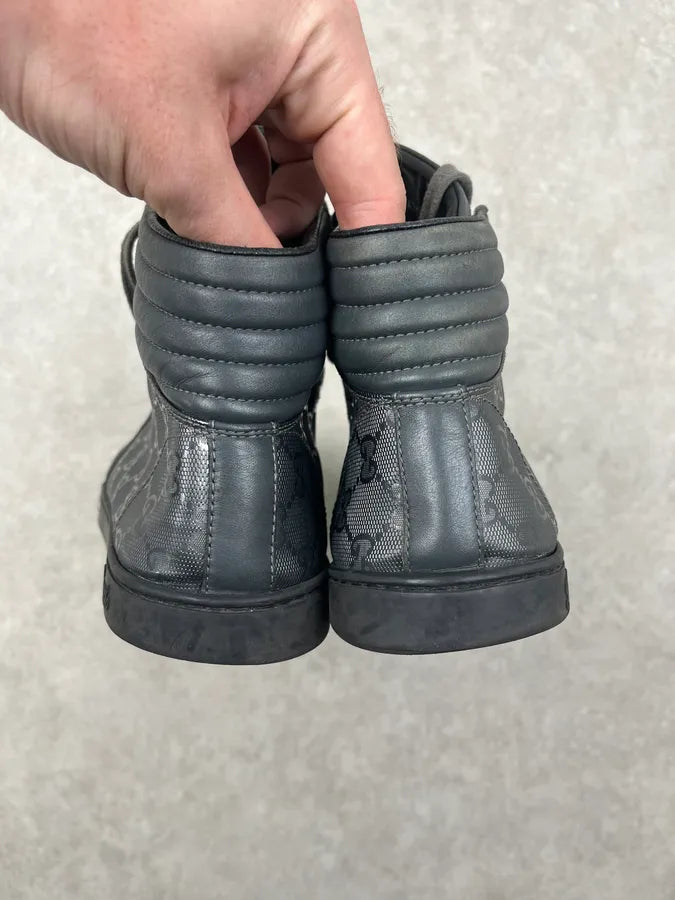 2000s Gucci Grey Leather Monogram High Sneakers AvsIdEp 6