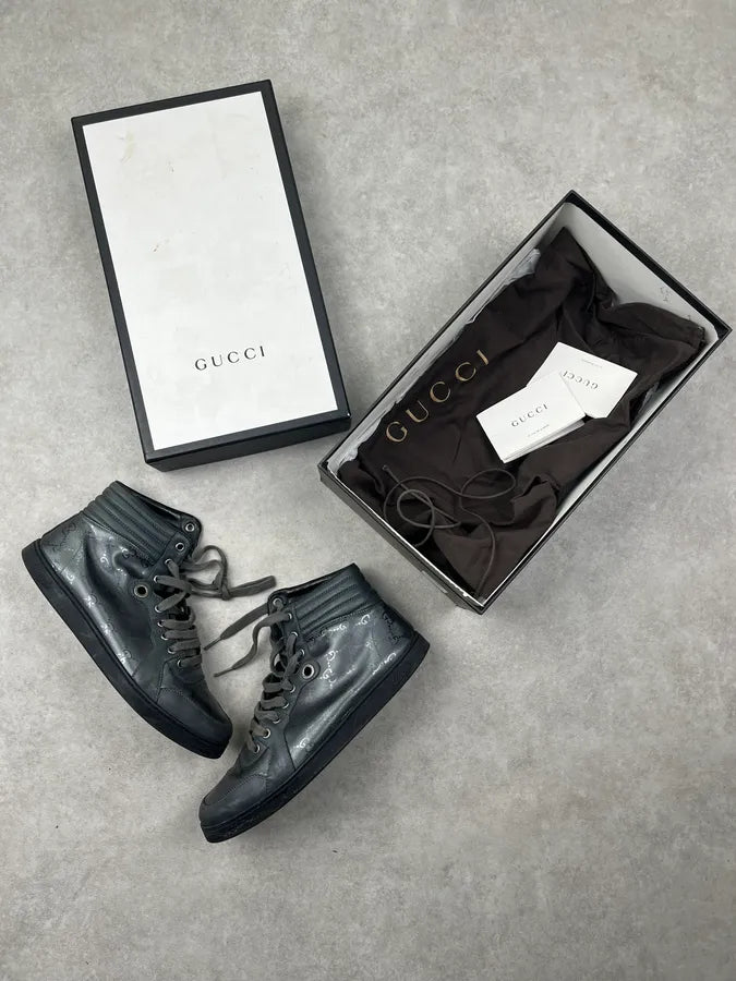 2000s Gucci Grey Leather Monogram High Sneakers AvsIdEp 2