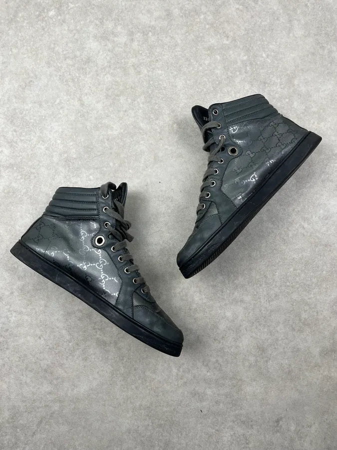 2000s Gucci Grey Leather Monogram High Sneakers AvsIdEp 5