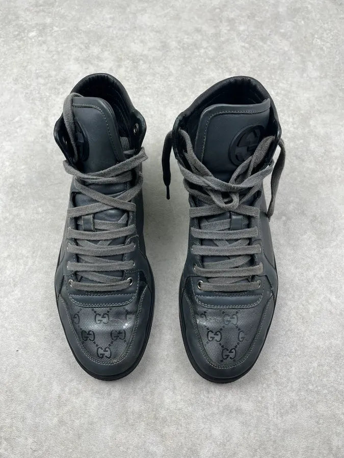 2000s Gucci Grey Leather Monogram High Sneakers AvsIdEp 4