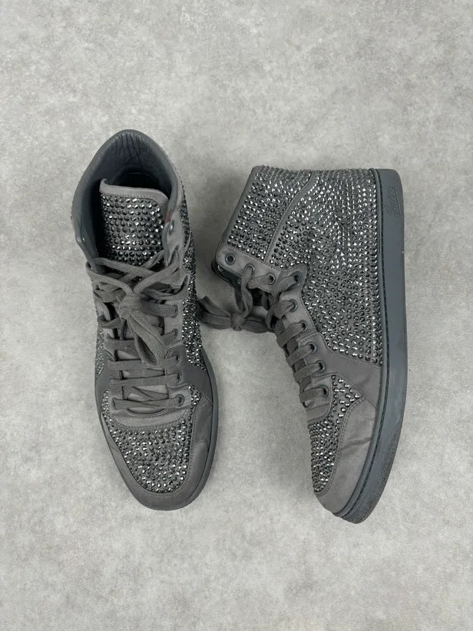2000s Gucci Grey Leather Swarovski Crystal High-Top Sneakers LIVJyEU 7