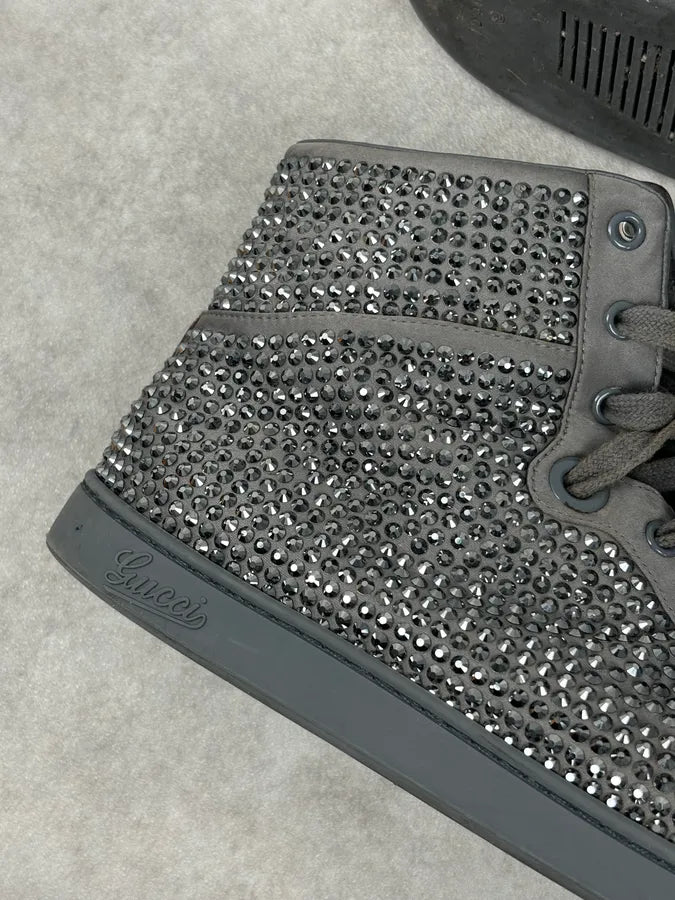 2000s Gucci Grey Leather Swarovski Crystal High-Top Sneakers LIVJyEU 13