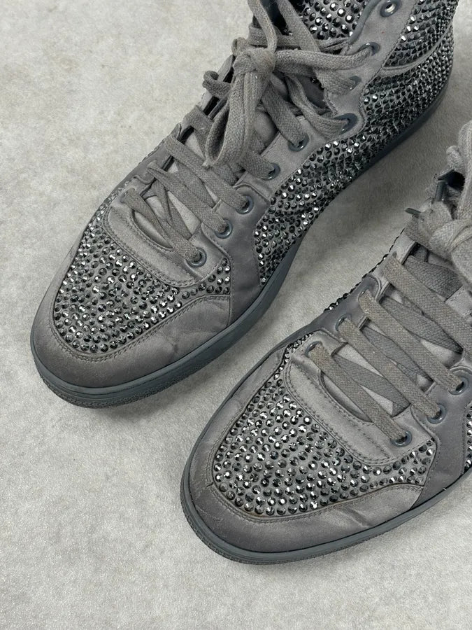 2000s Gucci Grey Leather Swarovski Crystal High-Top Sneakers LIVJyEU 8