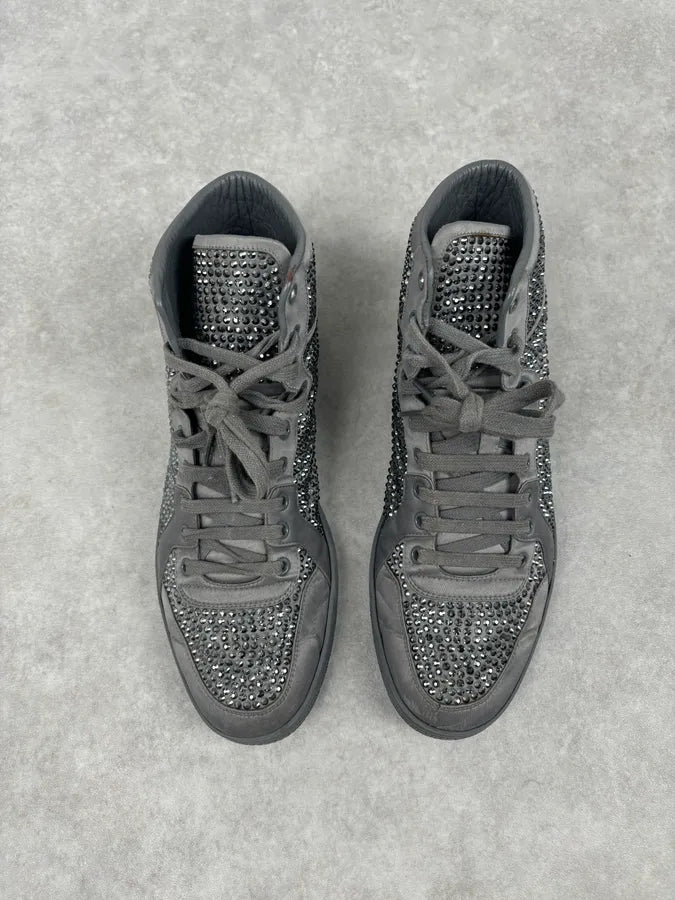 2000s Gucci Grey Leather Swarovski Crystal High-Top Sneakers LIVJyEU 6