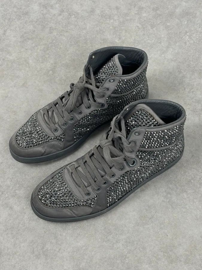 2000s Gucci Grey Leather Swarovski Crystal High-Top Sneakers LIVJyEU 5