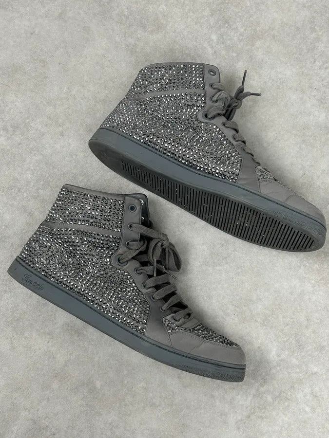 2000s Gucci Grey Leather Swarovski Crystal High-Top Sneakers LIVJyEU 9