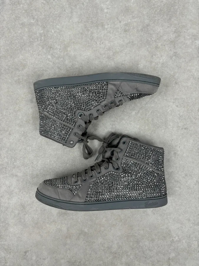 2000s Gucci Grey Leather Swarovski Crystal High-Top Sneakers LIVJyEU 4